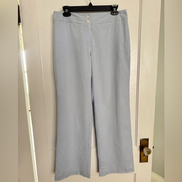 Brooks Brothers Pants - Brooks Brothers Wide Leg Lined Seersucker Slacks Blue White Petite